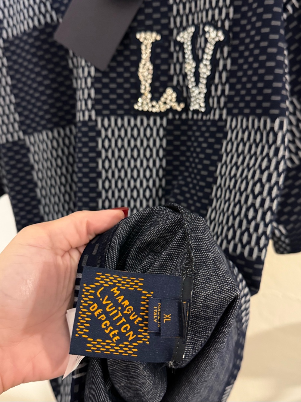 T shirt men Navy Check Knit T‑Shirt - Picture 3 of 3